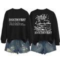 Flat lay of black Booktrovert sweatshirt with rose and book illustration and ripped shorts - S / Black (White Letters)