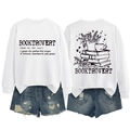 Front and back detail of Booktrovert sweatshirt with aesthetic book and floral graphics - S / White (Black Letters)