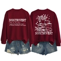 Detail of the Booktrovert crewneck sweatshirt featuring white typography and floral back print - S / Wine Red (White Letters)