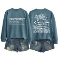 Detailed view of the Booktrovert crewneck sweatshirt and distressed denim shorts set - S / Blue (White Print)