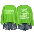 Front and back view of Booktrovert neon green sweatshirt paired with ripped denim shorts - S / Fluorescent Green (White Graphic)