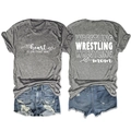 Detaillierte Vorder- und Rückseite des Wrestling Mom T-Shirts mit sportlichem Aufdruck - S / Dunkelgrau (Weiße Schrift)