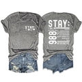 Voor- en achterkant van grijs T-shirt met Stay Tomorrow Is grafische print en denim shorts - Donkergrijs (Witte print)