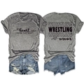 Flachbild des Wrestling Mom T-Shirts mit Text auf Vorder- und Rückseite auf Grau - S / Dunkelgrau (Schwarze Schrift)