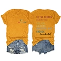 Detail of inspirational back print on mustard yellow t-shirt with denim shorts set - S / Mustard Yellow (Black Print)