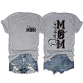 Détails avant et arrière du t-shirt Dance Mom et du short en jean avec franges - Gris Clair (Police Noire)