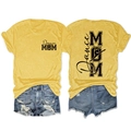 Détails avant et arrière du t-shirt jaune Dance MOM avec imprimé graphique et short en jean - Jaune (Police Noire)