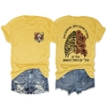 Detailed front and back view of yellow T-shirt with skull and floral graphic print - S / Yellow Front Chest (Black Graphic)