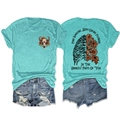 Detail of turquoise T-shirt back print featuring ribcage with orange flowers and text - S / Deep Water Blue Front Chest (Black Graphic)
