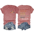 Detail view of the front and back of a red heather crew neck T-shirt with inspirational text - S / Rose Gold (White Print)