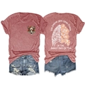 Detailed back and front views of pink knit t-shirt with floral skull print and quote - S / Rose Gold Front Chest (White Graphic)