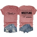 Front and back detail of Wrestling Mom short sleeve T-shirt with graphic print - Rose Gold (Black Font)