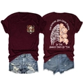 Detail of burgundy T-shirt showing sunflower bull skull and floral ribcage back print - S / Wine Red Front Chest (White Graphic)