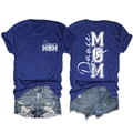 Détails avant et arrière du t-shirt bleu Dance MOM avec silhouette de danseuse - Bleu Vintage (Police Blanche)
