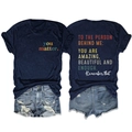 Detail showing the 'you matter' print on dark blue t-shirt and ripped denim shorts - S / Navy (White Print)