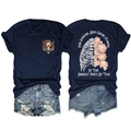 Navy crew neck T-shirt with vintage sunflower ribcage print and washed denim shorts - S / Navy Blue Front Chest (White Graphic)