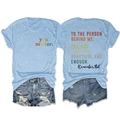 Detail showing 'you matter' slogan print on a light blue summer tee and ripped denim shorts - S / Light Blue (Black Print)