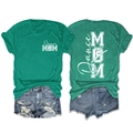 Détails avant et arrière du t-shirt vert Dance MOM avec imprimé artistique et silhouette - Vert Foncé (Police Blanche)
