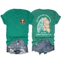 Detail of green women's T-shirt with bull skull print and frayed denim shorts - S / Dark Green Front Chest (White Graphic)