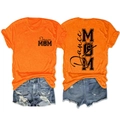 Vue avant et arrière du t-shirt orange Dance MOM avec ensemble de shorts en jean - Orange (Police Noire)
