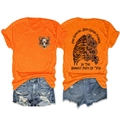 Front and back detail of orange cotton tee with floral skull and inspirational quote - S / Orange Front Chest (Black Graphic)