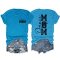 Ensemble t-shirt bleu Dance MOM et short en jean montrant les vues avant et arrière à plat - Bleu Lac (Police Noire)