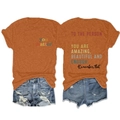 Detailed front and back view of orange t-shirt with quotes and frayed denim shorts set - S / Burnt Orange (Black Print)