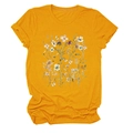 Nahaufnahme von senfgelbem T-Shirt mit detailliertem Wildblumenprint und Rundhalsausschnitt - S / Senfgelb