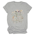 Detail eines grauen T-Shirts mit Rundhalsausschnitt, Blumenprint und Rollärmeln - S / Hellgrau