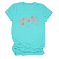 Détail d'un t-shirt en coton turquoise avec impression de slogan rétro et col rond - Bleu Eau Profonde