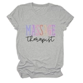 Detail shot of the fabric texture and colorful Massage Therapist print on the grey t-shirt - S / Tops / Light Gray (Black Font)