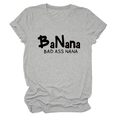 Detail of grey crewneck t-shirt with BaNana Bad Ass Nana print and rolled sleeves - Light Gray (Black Font)