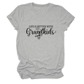 Close-up of Life is Better with Grandkids slogan printed on a grey cotton blend T-shirt - Light Grey (Black Font)