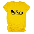 Detail of yellow cotton t-shirt featuring black printed BaNana Bad Ass Nana slogan - Yellow