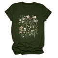 Detail of vintage wildflower and butterfly print on dark green crew neck cotton t-shirt - Army Green