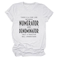 Detail of white cotton T-shirt featuring mathematical humor print and rolled sleeves - White (Black Font)