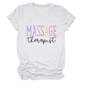 Close-up of Massage Therapist print on white cotton T-shirt with rolled-up sleeve detail - S / Tops / White