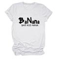 Detail of the BaNana Bad Ass Nana print on a white crew neck short sleeve cotton T-shirt - White