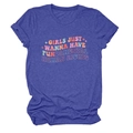 Détail du slogan Girls Just Wanna Have Fundamental Human Rights sur un t-shirt chiné violet - Bleu Vintage