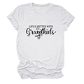 Detail of soft white cotton T-shirt featuring Life Is Better With Grandkids print - White (Black Font)
