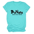 Flat lay of a turquoise round neck cotton T-shirt with BaNana Bad Ass Nana print - Deep Water Blue