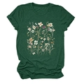 Close-up of floral print and texture on a dark green crew neck short sleeve t-shirt - Vintage Green