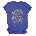 Close-up of elegant floral print and rolled cuff detail on a purple marl T-shirt - Vintage Blue