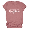 Detail view of the soft cotton fabric and LIFE IS BETTER WITH Grandkids print on T-shirt - Rose Gold (White Font)