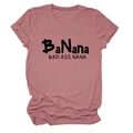 Close-up of pink cotton T-shirt featuring black BaNana Bad Ass Nana printed text - Rose Gold (Black Print)