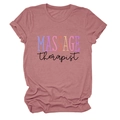 Close-up of pink Massage Therapist t-shirt showing cotton fabric and colorful print - S / Tops / Rose Gold (Black Text)