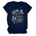 Detail of floral graphic print on navy blue round neck short sleeve cotton T-shirt - Navy Blue