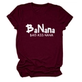 Detail of white BaNana Bad Ass Nana typography print on burgundy cotton crewneck T-shirt - Wine Red (White Print)