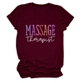 Close-up of the burgundy Massage Therapist cotton t-shirt fabric and printed text - S / Tops / Wine Red (White Text)
