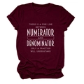 Detail of burgundy T-shirt with white humorous mathematical fraction quote print - Wine Red (White Font)